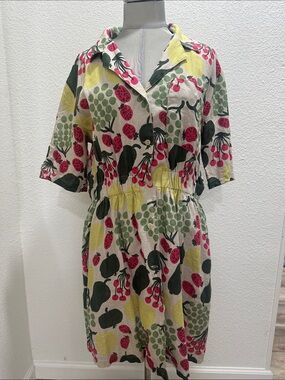 Marimekko HERKKO PIENI TORI Cream Dress with Green, Yellow & Pink Fruit Print